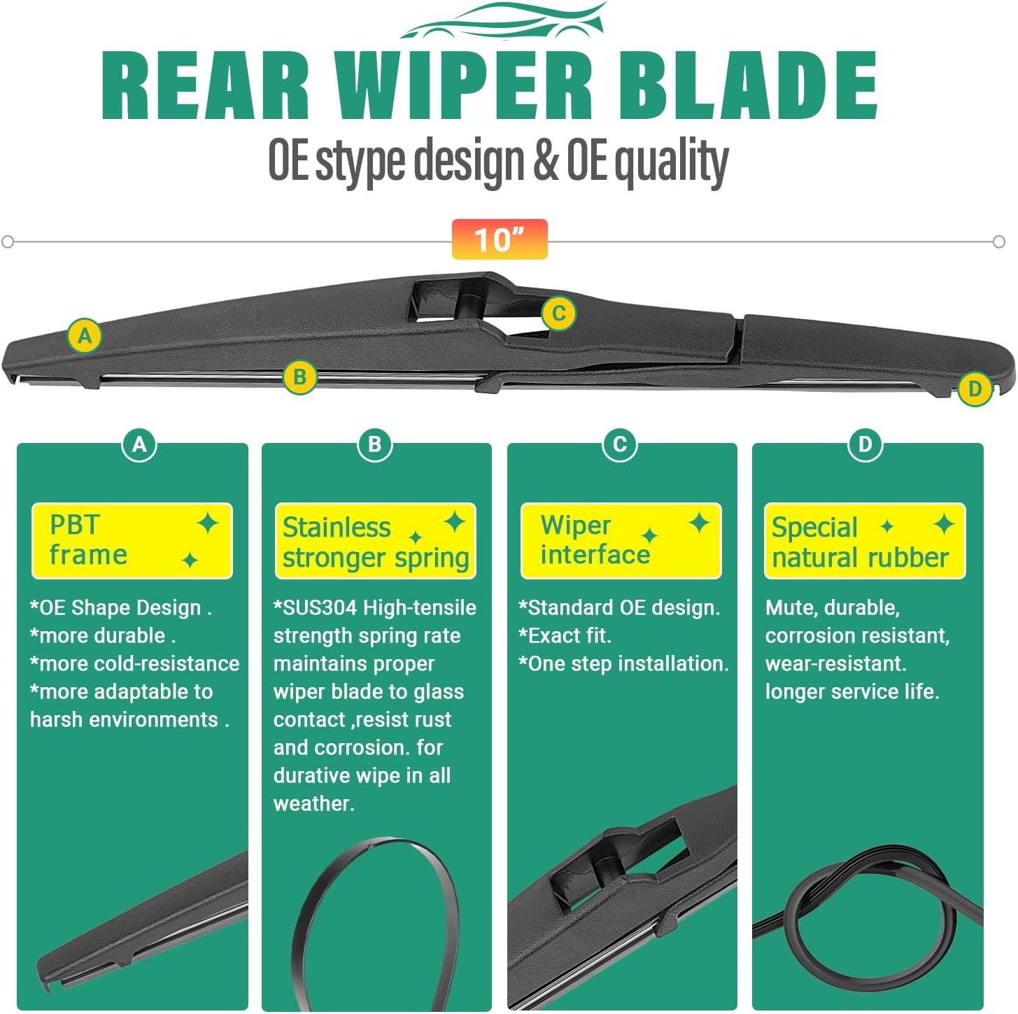26 16 10 Windshield Wiper Blades Replacement for Toyota RAV4 2013 2014 2015 2016 2017 2018 Premium All Weather Front Rear Wipers Set - OEM Quality (Pack of 3)